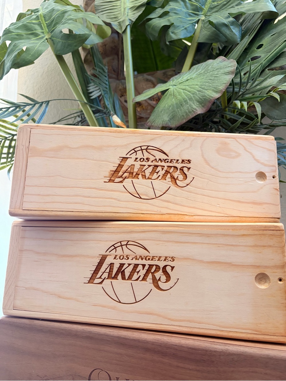 Los Angeles Lakers Engraved Wooden Display Box - One Natural Wood